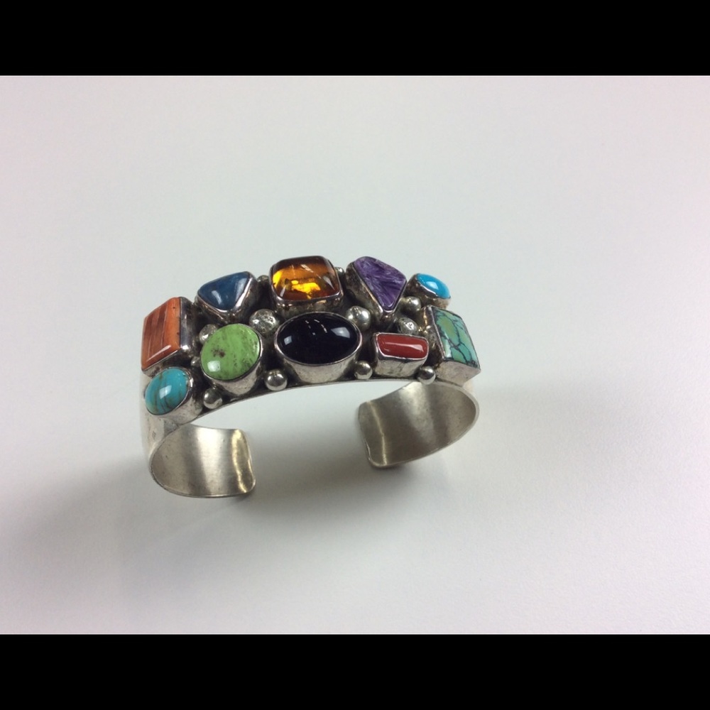 Vintage Authentic Navajo Stone Cuff - Sterling